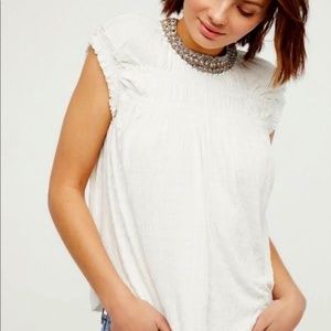 Free People Mother Of Pearl Muscle Tee Blouse Top Beaded Smocked - Size Medium
